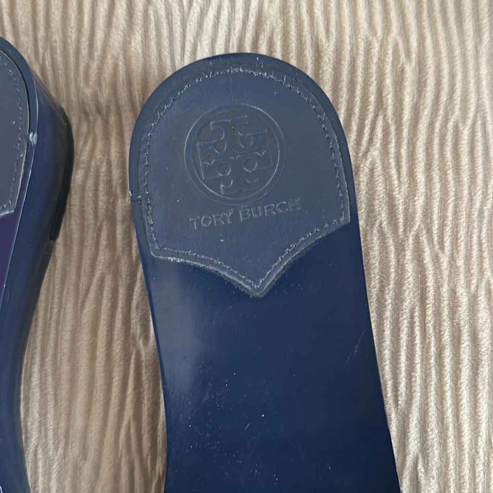 Tory Burch Navy Leather Logo Slide Sandals - Picture 9 of 10
